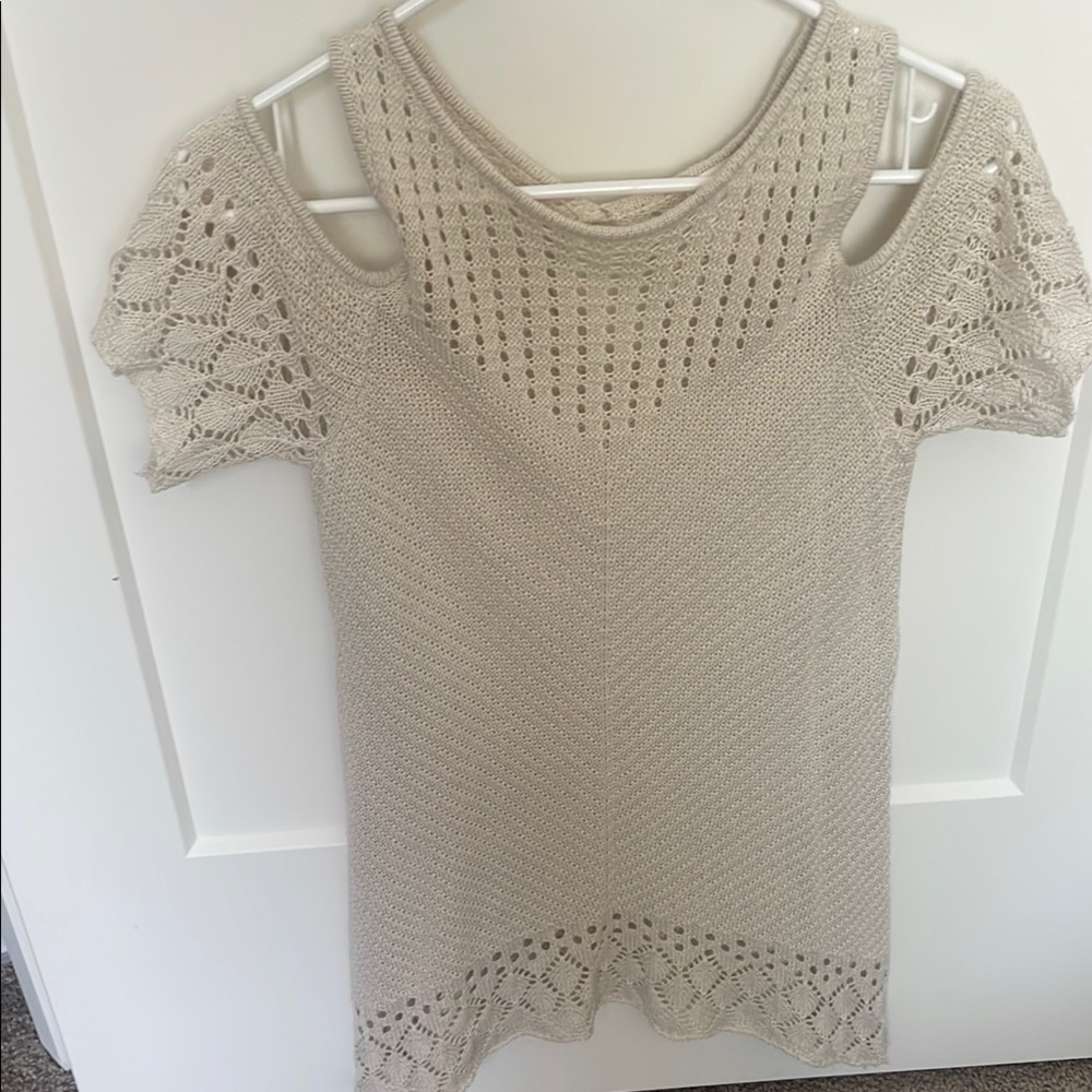 Beige Open-Shoulder Knit Women's Sweater